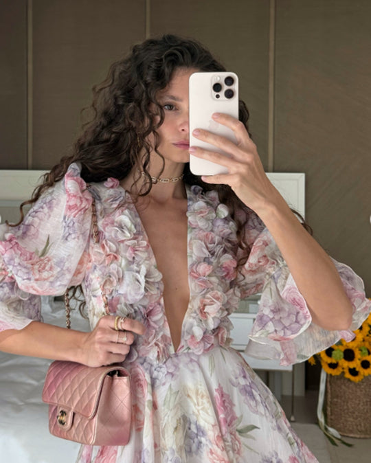 Damen Fließendes Maxikleid mit romantischen Rüschendetails und floralem Muster R&B
