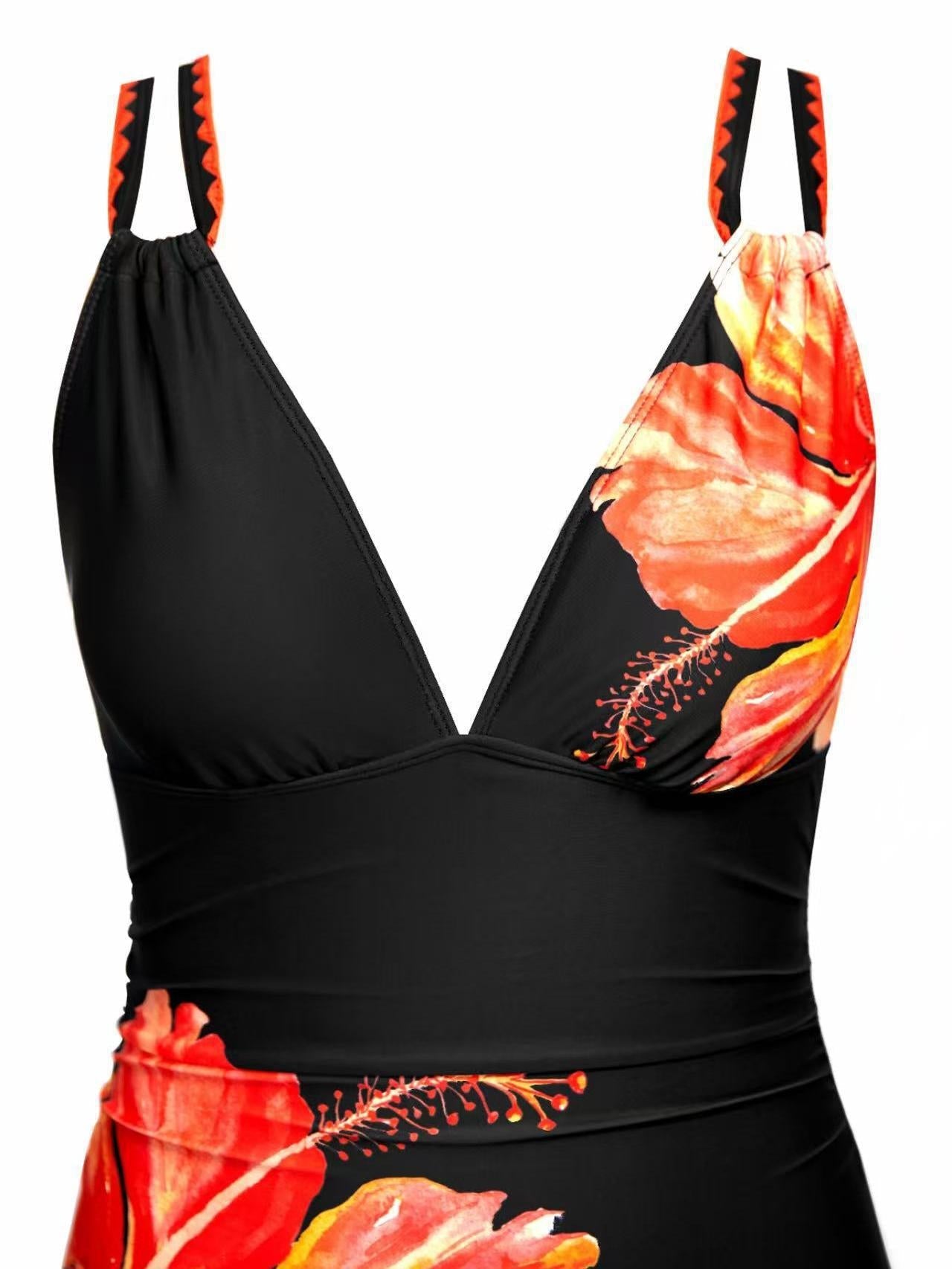 Damen Eleganter Badeanzug mit Blumenapplikationen R&B