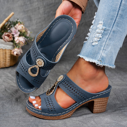 Damen elegante Keil-Pantoletten mit modischem Strass-Detail R&B