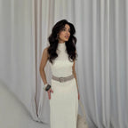 Damen Maxikleid mit elegantem Rundhalsausschnitt und taillierten Details R&B
