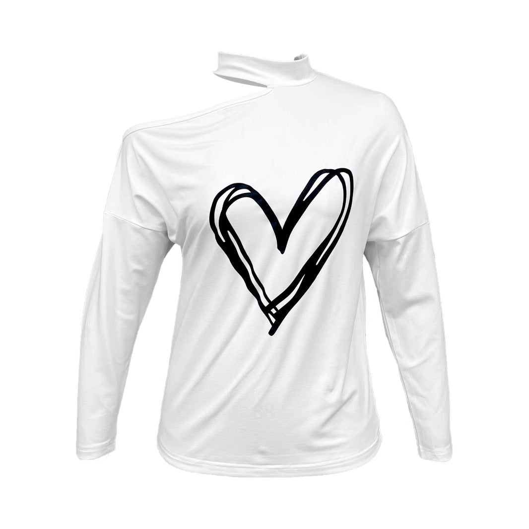 Damen Off-Shoulder Sweatshirt mit Herzmotiv R&B