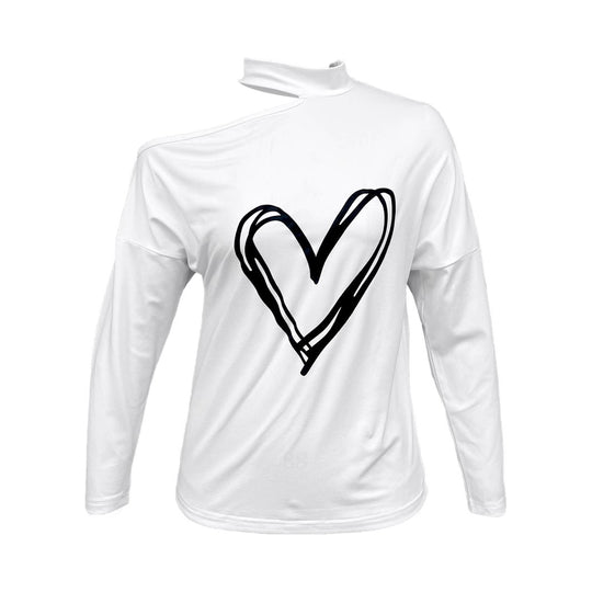 Damen Off-Shoulder Sweatshirt mit Herzmotiv R&B