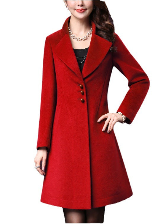 Damen klassischer, taillierter Wollmantel mit elegantem Revers R&B