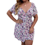 Damen Blütenmuster Freizeitkleid mit schmeichelndem V-Ausschnitt und luftigen Ärmeln R&B