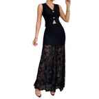 Damen nan zweiteiliges Abend-Set mit taillierter Weste und bodenlangem Spitzen-Overlay-Rock R&B
