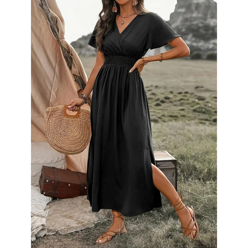 Damen Maxikleid mit fließendem Schnitt und Wickeldetails R&B