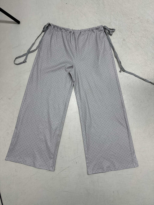 Damen lockere Schlafhose mit flexiblem Bund und dekorativen Bändern R&B
