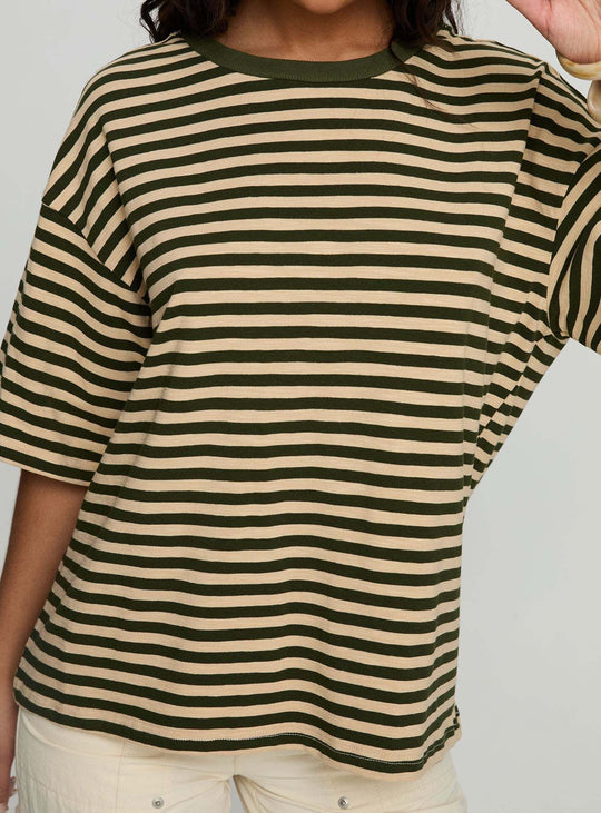 Damen gestreiftes T-Shirt mit lockerer Passform und Rundhalsausschnitt R&B