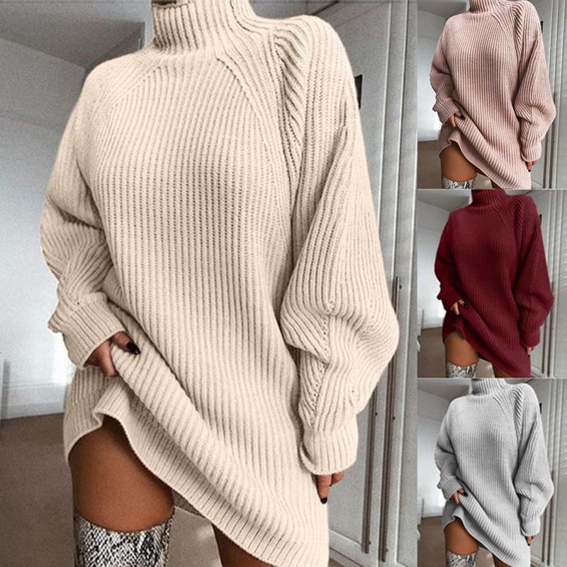 Damen Oversized Strickpullover mit hohem Kragen R&B