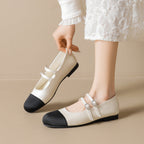 Damen Ballerina-Schuhe mit doppeltem Riemen und glänzender Schnallenverzierung