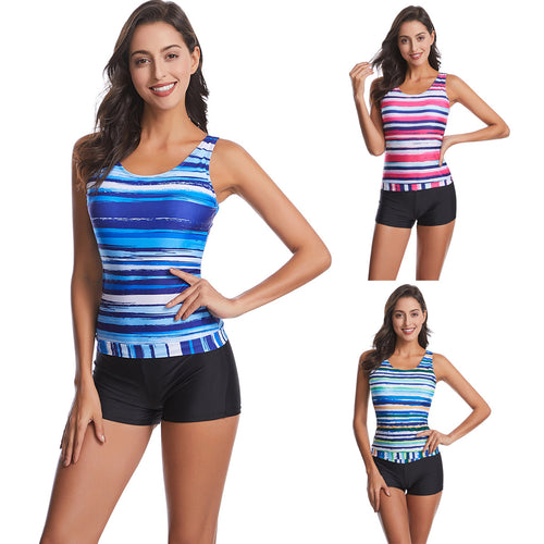 Damen Sportliches Tankini-Set mit modischem Streifenmuster R&B