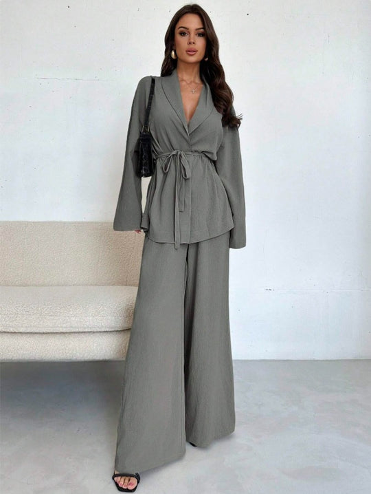 Damen elegantes, weiches Jumpsuit mit Bindegürtel R&B