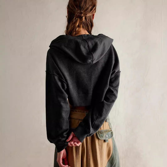 Damen cropped Sweatshirt mit lässigem Schnitt und Kängurutasche R&B