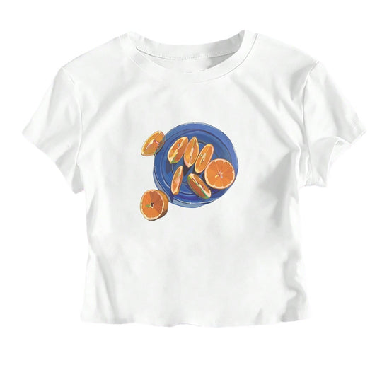 Damen Crop-T-Shirt mit fruchtigem Design und lässigem Schnitt R&B