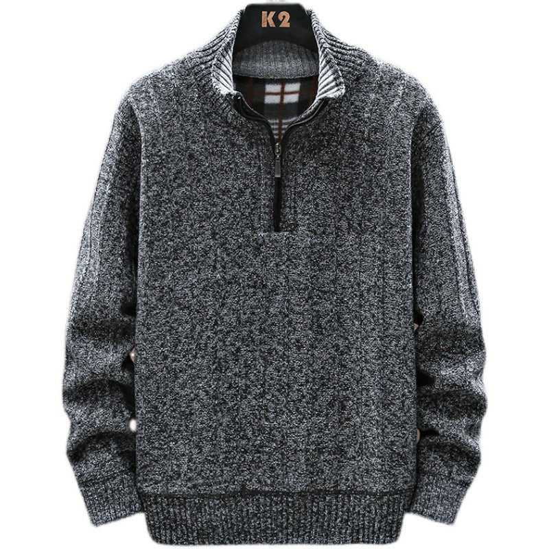 Herren Strickpullover mit Stehkragen und halbem Reißverschluss