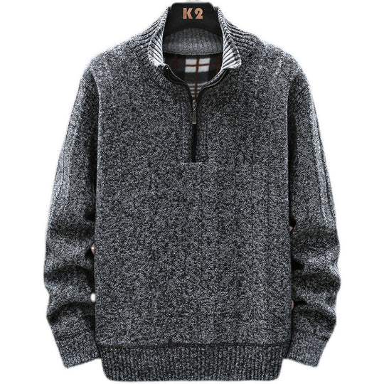 Herren Strickpullover mit Stehkragen und halbem Reißverschluss R&B