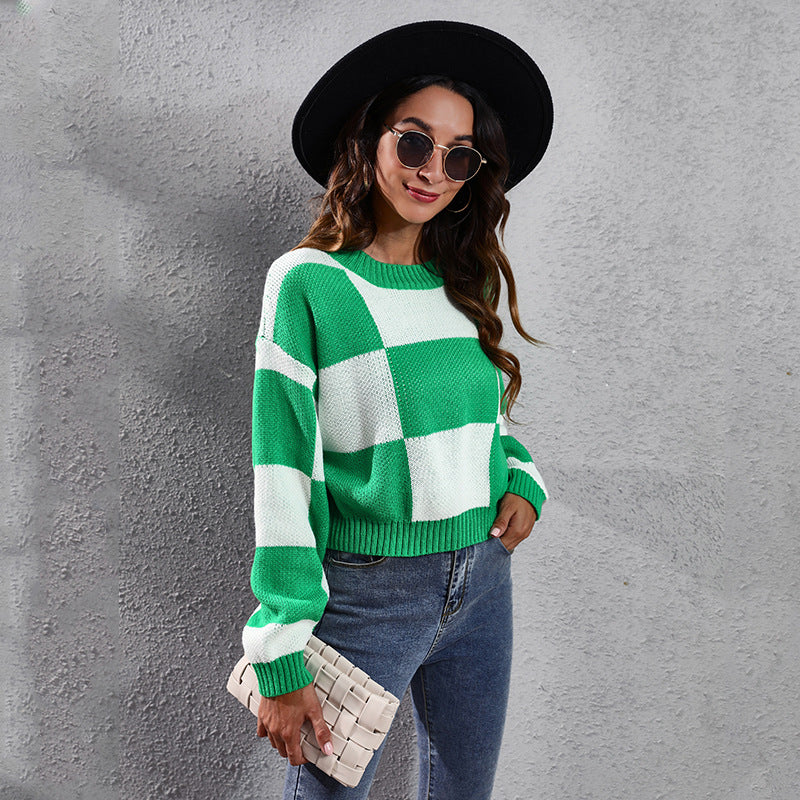 Damen Lässiger Pullover im modernen Karomuster R&B