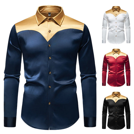 Herren Elegantes Langarmhemd mit glänzendem Kragen R&B