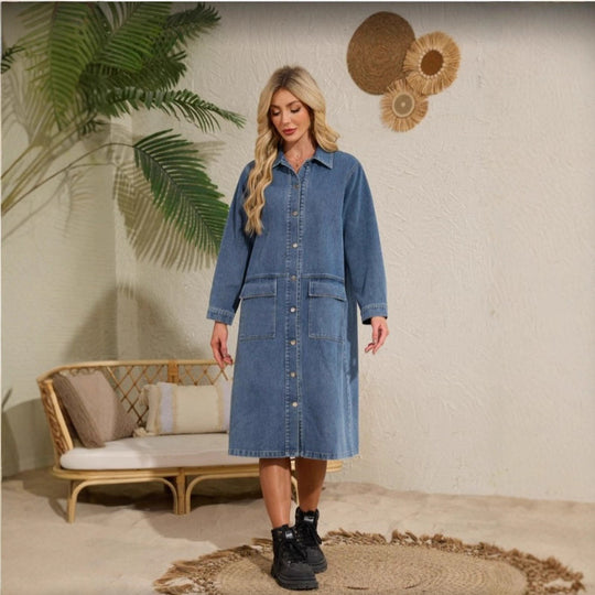 Damen Jeanshemdkleid mit praktischem Taschenlayout R&B