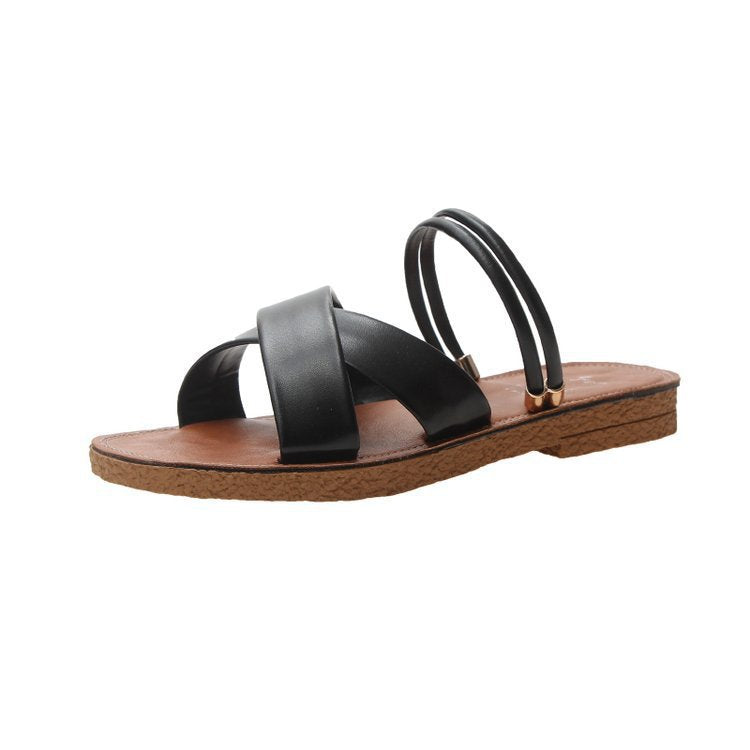 Damen nan flache Sandale mit gekreuzten Polsterriemen, dreifachem Elastik-Fersenriemen und ergonomischer Korksohle R&B