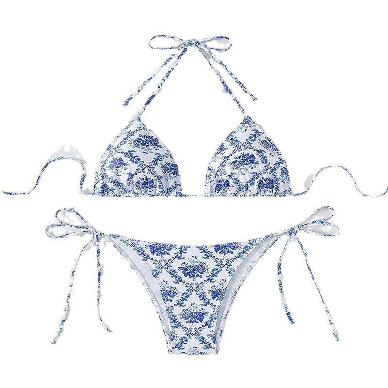 Damen Triangel-Bikini mit modischem Blütenmuster und verstellbaren Trägern R&B