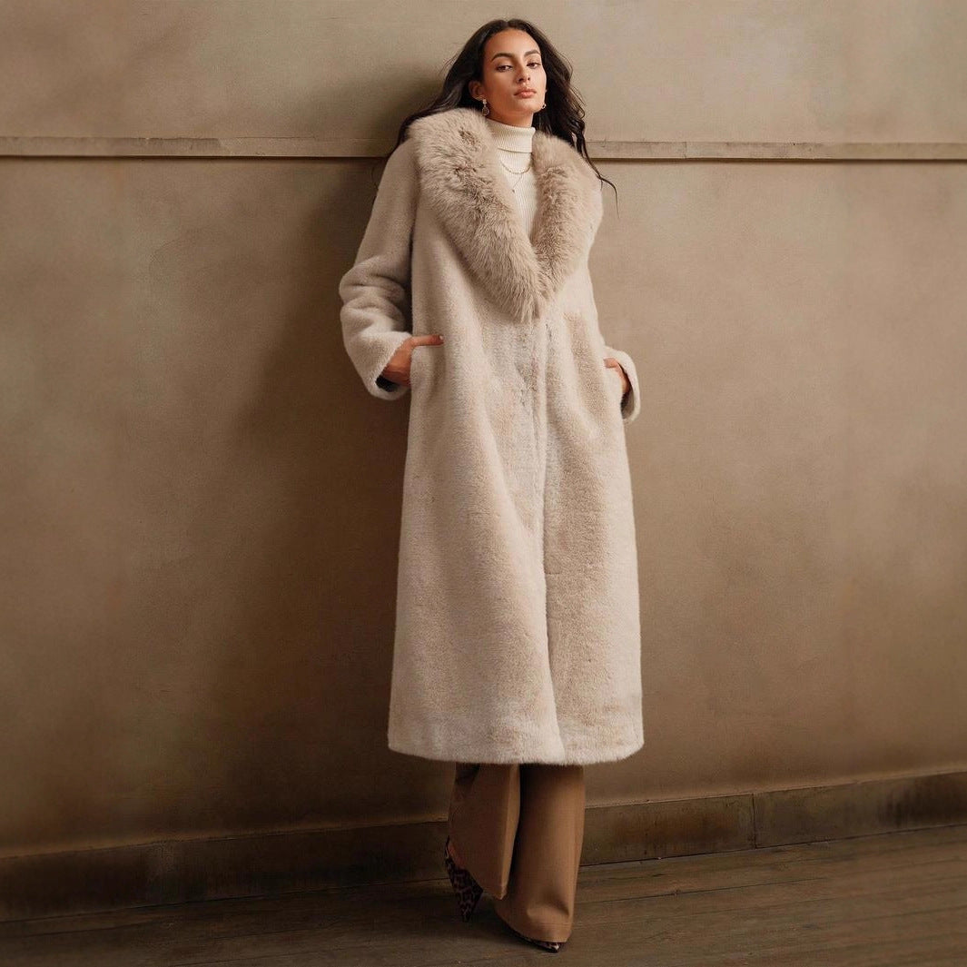 Damen Luxus Kunstpelz-Mantel mit elegantem Revers R&B
