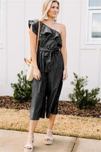Damen Wickel-Jumpsuit mit asymmetrischem Träger und voluminösen Rüschen R&B