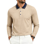 Herren nan langärmliges Piqué-Poloshirt mit Kontrastkragen und Dreiknopfleiste R&B
