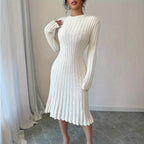 Damen strickendes Kleid mit asymmetrischem Saum und langen Ärmeln R&B
