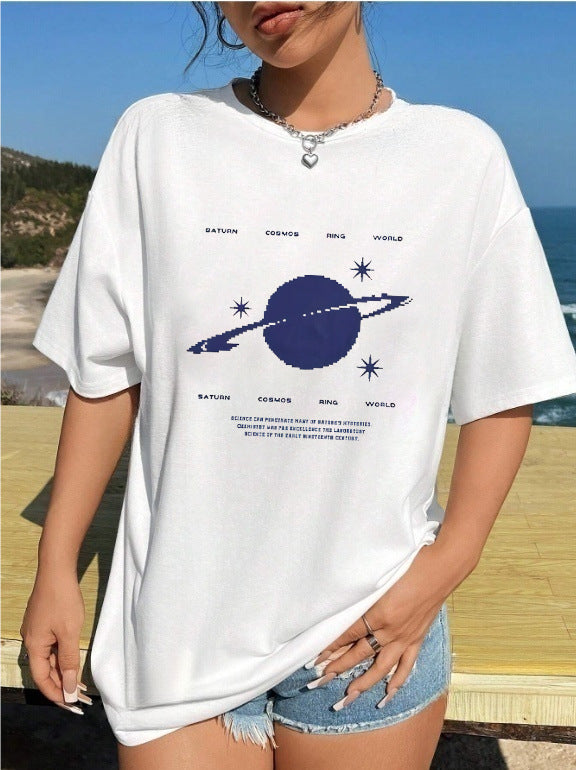 Damen T-Shirt mit kreativem Katzenmotiv und verspielter Schleife R&B