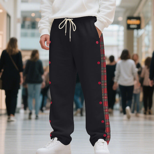 Herren nan weit geschnittene Jogginghose mit Druckknopfleiste und kariertem Seitenstreifen R&B
