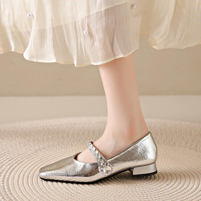 Damen elegante Mary Jane Schuhe mit modischem Riemen und funkelnden Applikationen R&B