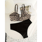 Damen Triangel-Bikini-Set mit modischem Tiermuster und knotendem Höschen R&B