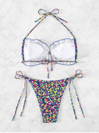 Damen Triangel-Bikini mit verstellbaren Trägern und buntem Muster