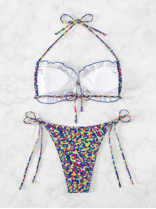 Damen Triangel-Bikini mit verstellbaren Trägern und buntem Muster R&B