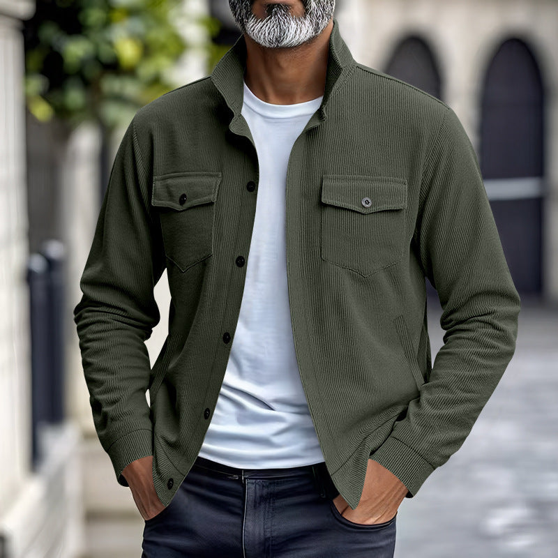 Herren lässige Oberhemdjacke mit funktionalen Taschen und strukturiertem Design R&B