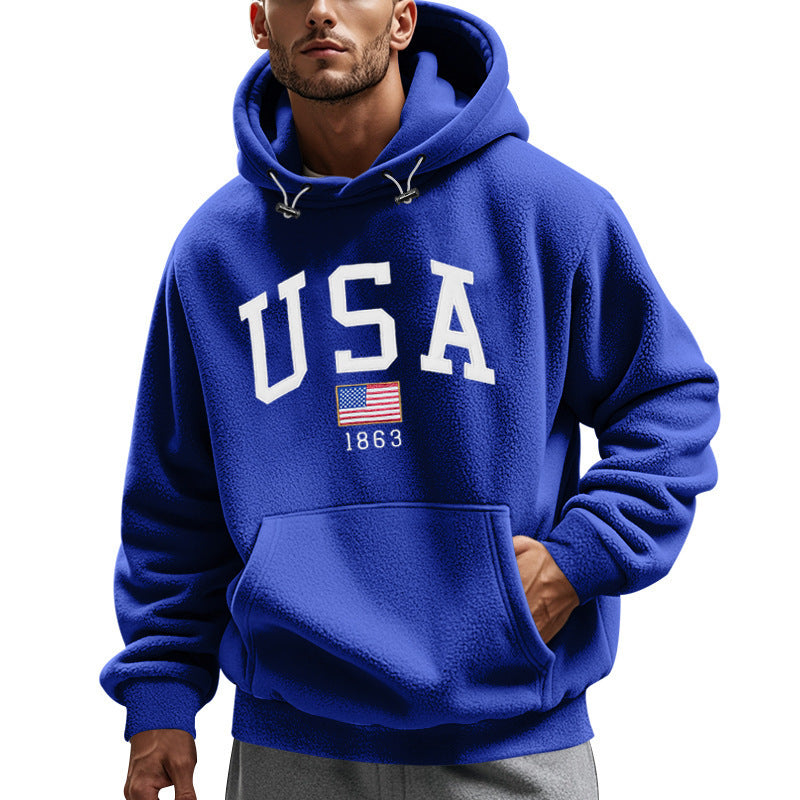 Herren Kuscheliger Fleece Hoodie mit USA-Print R&B