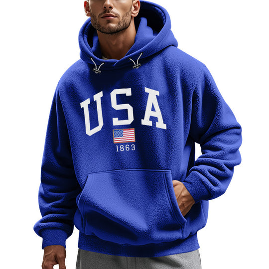 Herren Kuscheliger Fleece Hoodie mit USA-Print R&B