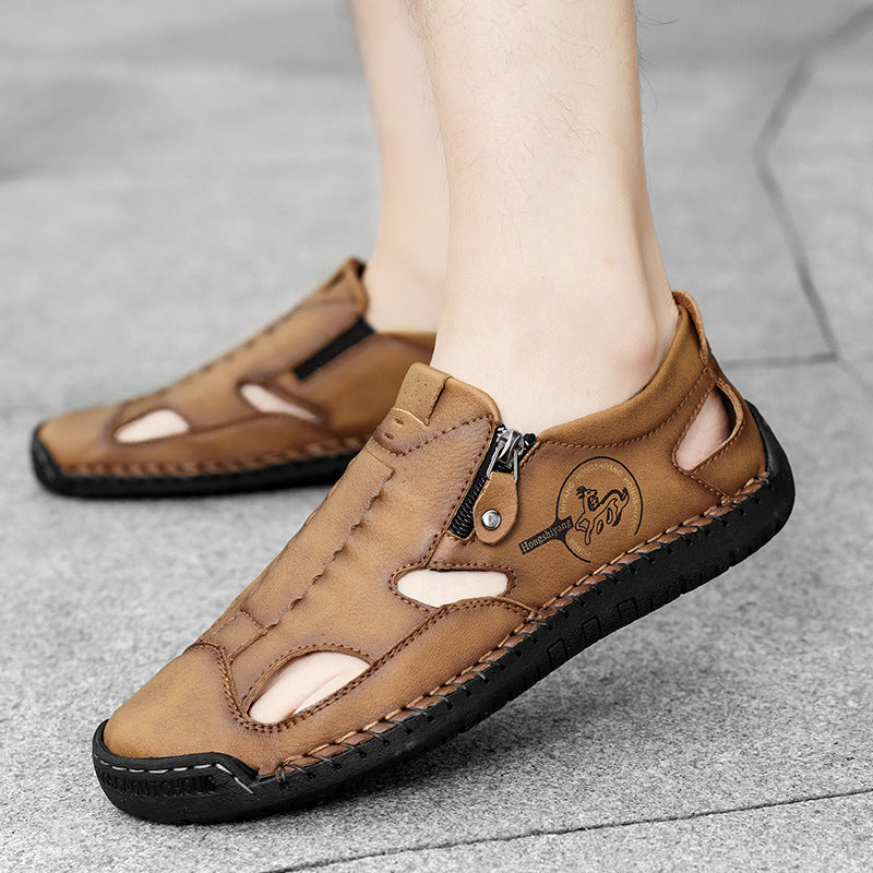 Herren Bequeme Lederfreizeitschuhe mit Reißverschluss und atmungsaktiven Öffnungen R&B