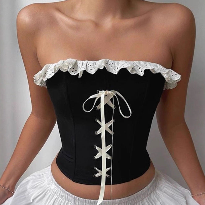 Damen Bustier-Oberteil mit Rüschendetail und Schnürung R&B