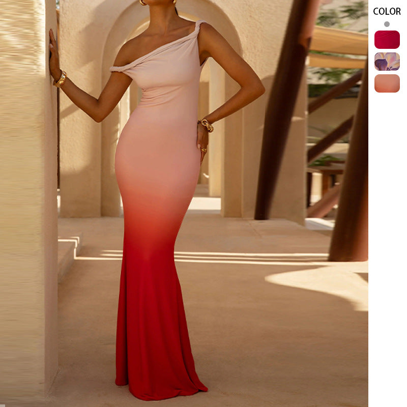 Damen figurbetontes Abendkleid mit schulterfreiem Design und seitlichem Schlitz R&B