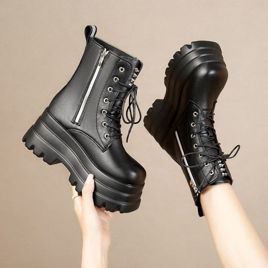Damen Plateau-Stiefel mit robustem Sohlenprofil und hohem Absatz R&B