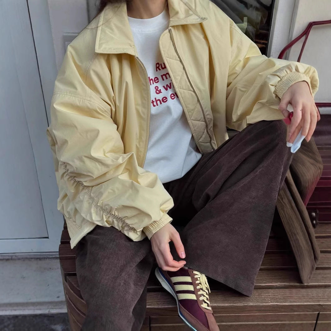 Damen lässige Windbreaker-Jacke mit voluminösen Ärmeln und elastischen Bündchen R&B