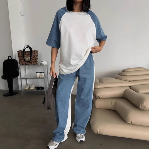 Damen lässiges Sportanzug-Set mit oversized Oberteil und weitem Bein R&B