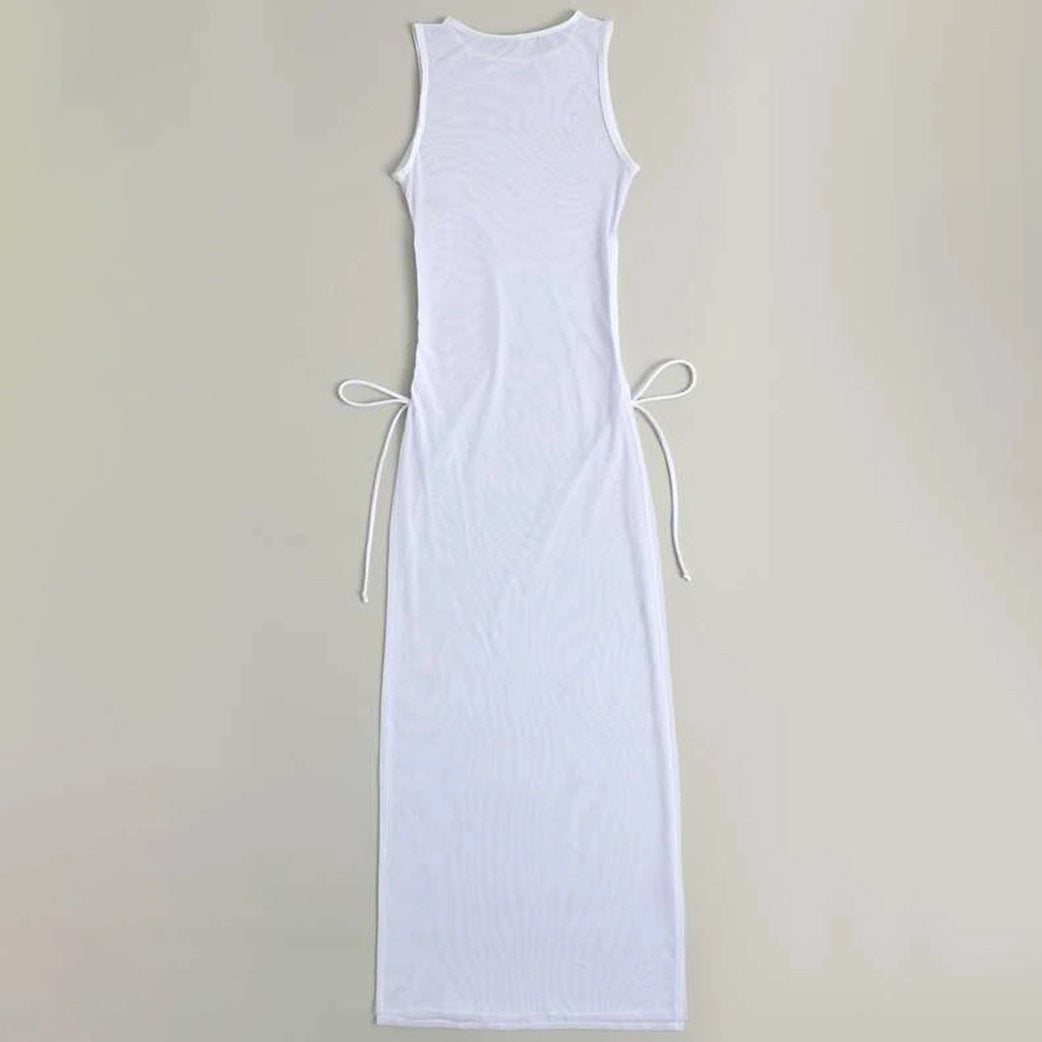 Damen Langer Wickel-Strandkleid mit seitlichem Bindegürtel R&B