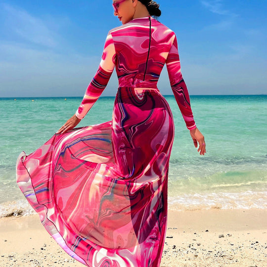 Damen eleganter Strandanzug mit transparentem Rock R&B