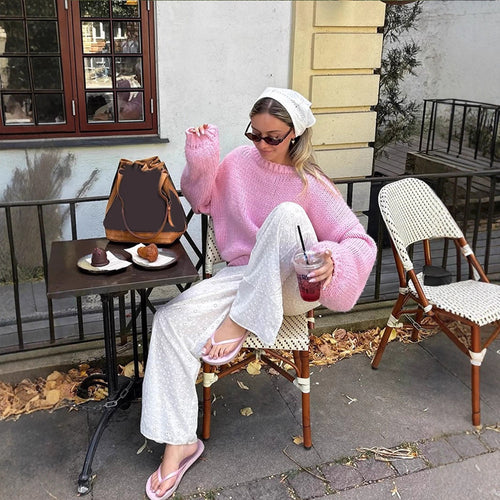 Damen lässiger Strickpullover mit weit geschnittenen Ärmeln R&B