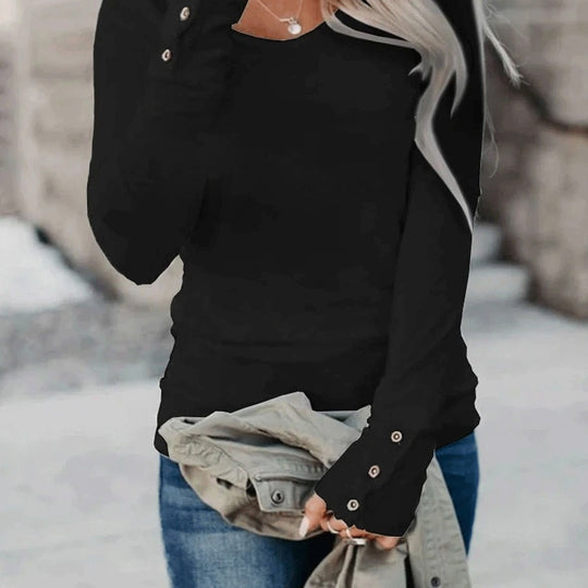 Damen Langarmshirt mit eleganten Knöpfen R&B