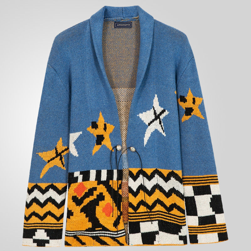 Herren Strickjacke mit einzigartigen Mustern und großer Kapuze R&B