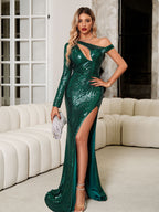 Damen Glamouröses Abendkleid mit asymmetrischem Schnitt und funkelnden Pailletten R&B